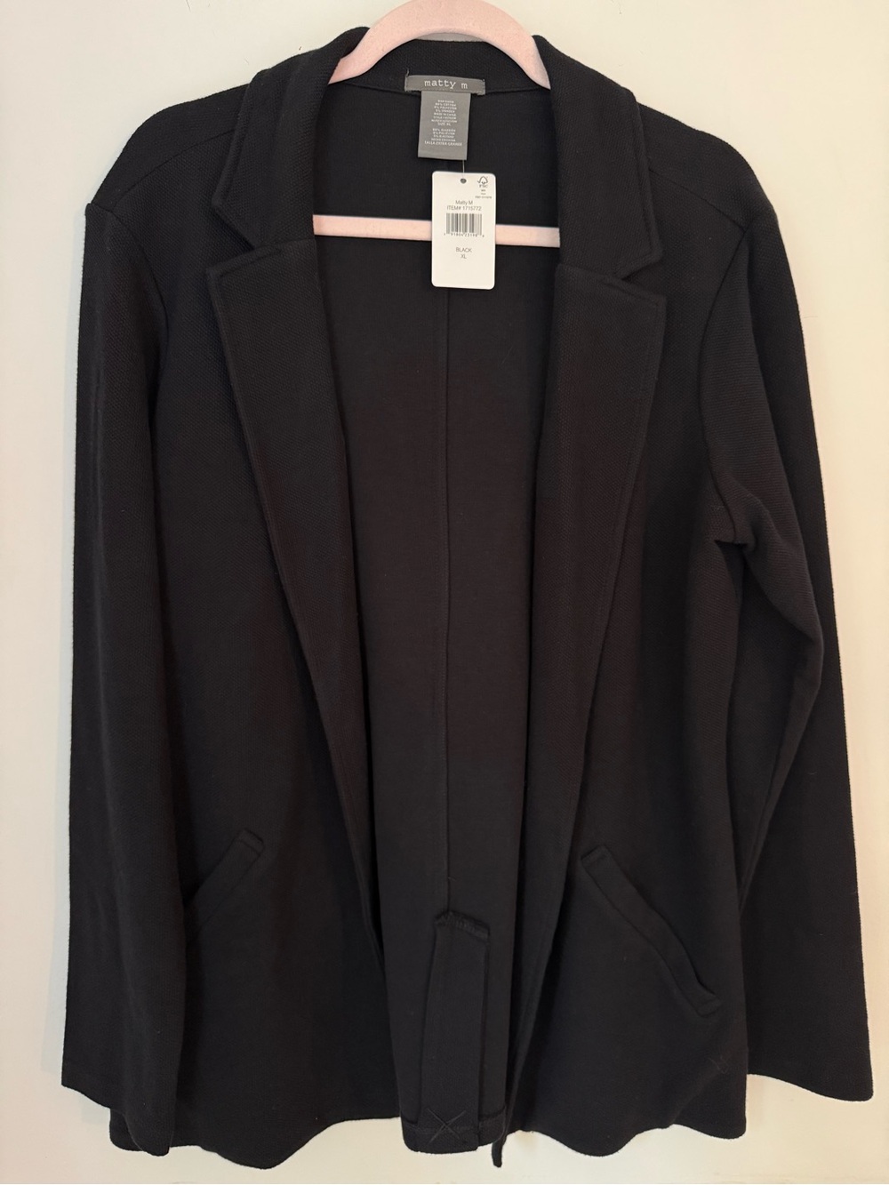 Matty M Black Open Front Blazer Cardigan XL NWT Knit Jacket
